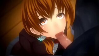 ���ড়ো বুকের মেয়ের হেনটাই মাই, চুষা, মোরগ, এবং লোমশ গুদ